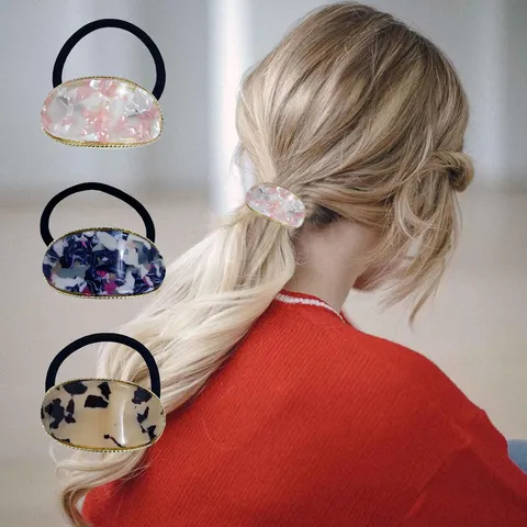 Vrouwen Mode Acetaat Haaring Schildpad Luipaardprint Geometrisch Gebogen Elastisch Haarelastiek Elegante Paardenstaart Haaraccessoires