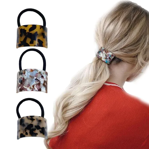 Vrouwen Mode Acetaat Haaring Schildpad Luipaardprint Geometrisch Gebogen Elastisch Haarelastiek Elegante Paardenstaart Haaraccessoires