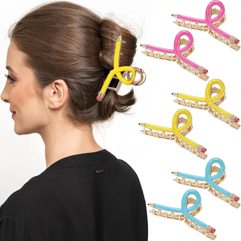 Kreative Bleistiftform Metall Haarklammer Süße Schreibwaren Stil Haarfang Haarstyling Zubehör Für Damen Mädchen