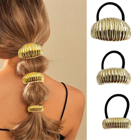 Minimalist Alloy Geometric Semi-Circle Ponytail Holder For Women High-End Style Knot Hair Ring Electroplated Metal Texture Hair Tie