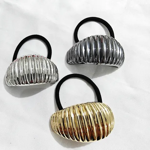 Minimalist Alloy Geometric Semi-Circle Ponytail Holder For Women High-End Style Knot Hair Ring Electroplated Metal Texture Hair Tie