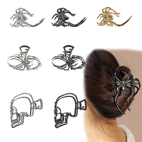 Gothik Halloween Spinne Skelett Geisterhand Haarkralle Clips Metall Fledermaus Flügel Haarkrebs Strass Haarschmuck Für Damen