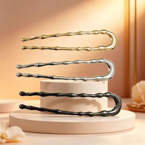 Mode Legierung U-förmige Haarnadel Gehammerte Textur Haarstab Für Dutt Elegante Gefaltete Haargabel Damen Haarschmuck