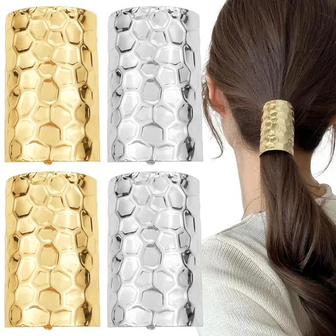 Manchette Queue de Cheval Métallique Géométrique Crochet à Cheveux Texture Martelée Barrette à Cheveux Minimaliste pour Femme Accessoires Cheveux
