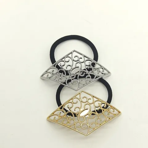 French Vintage Hollow Geometric Alloy Hair Ties For Women Gold Silver Electroplated High Elastic Rubber Band Hair Ring Elegant Flower Bowknot Rhinestone Headwear