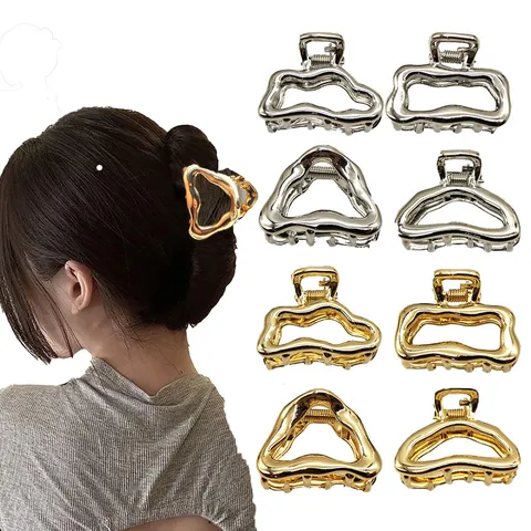 Pince à Cheveux Requin en Métal Liquide Irrégulier pour Femmes Alliage de Zinc Creux Mode Argent Or Accessoire Cheveux