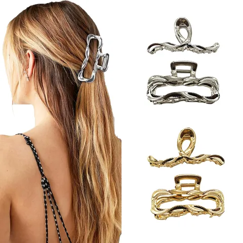 Pince à Cheveux Requin en Métal Liquide Irrégulier pour Femmes Alliage de Zinc Creux Mode Argent Or Accessoire Cheveux