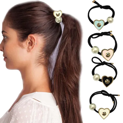 Legering Kunstparel Hart Haarbanden Elastische Haarelastiekjes Woon-werkverkeer Paardenstaart Houder Smiley Gezicht Cartoon Beer Haaraccessoires Voor Vrouwen