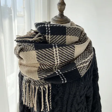 Femmes Hiver Chaud Plaid Écharpe Cachemire Imitation Glands Long Châle Style Coréen Écharpe Décontractée