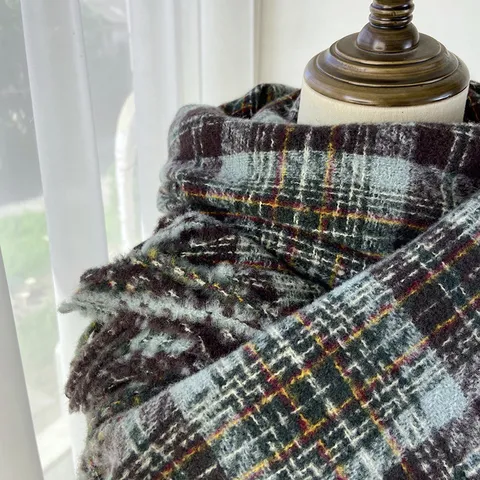 Écharpe à Carreaux en Imitation Cachemire Chaud d'Hiver pour Femmes Glands Rétro Châle Épaissi