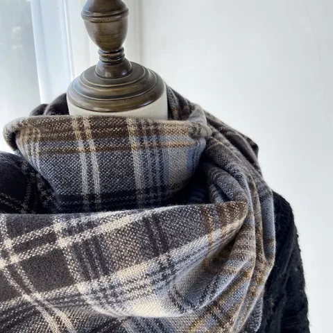Femme Hiver Chaud Imitation Cachemire Écharpe Rétro Carreaux Glands Écharpe Doux Décontracté Quotidien Long Chle