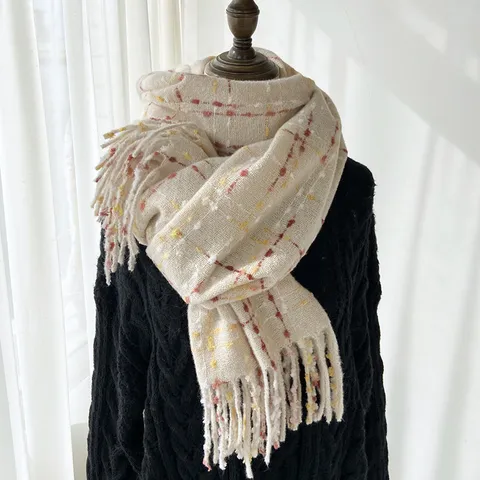 Femme Hiver Chaud Écharpe à Carreaux Imitation Cachemire Glands Longue Écharpe Châle Doux Confortable Quotidien Accessoires