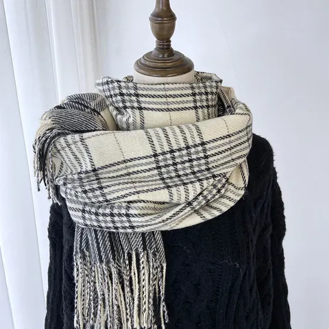 Écharpe à Carreaux Chaude d'Hiver pour Femmes Chal à Franges Classique Doux Imitation Cachemire Longue Écharpe Quotidienne