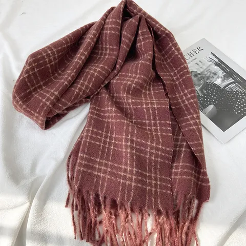 Écharpe à Carreaux d'Hiver pour Femme Motif écossais Classique Faux Cachemire Châle Chaud à Longues Glands Décontracté