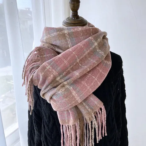 Femme Hiver Carreaux Glands Écharpe Faux Cachemire Chaud Châle Vichy Doux Confortable Classique Mode Écharpe de Cou