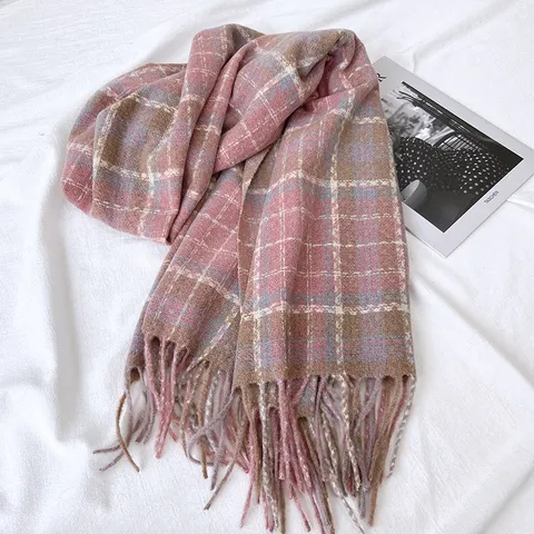 Femme Hiver Carreaux Glands Écharpe Faux Cachemire Chaud Châle Vichy Doux Confortable Classique Mode Écharpe de Cou
