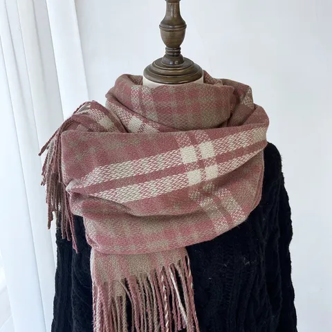 Hiver Épaissi Imitation Cachemire Écharpe à Carreaux Femme Chaud Style Britannique Longue Châle à Glands Doux Écharpe Hiver