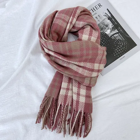 Hiver Épaissi Imitation Cachemire Écharpe à Carreaux Femme Chaud Style Britannique Longue Châle à Glands Doux Écharpe Hiver