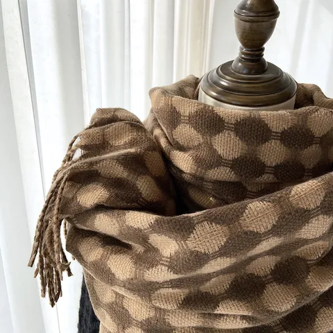 Écharpe d'Hiver pour Femmes en Imitation Cachemire Épaissie Rétro Grille Circulaire Carreaux Gland Châle Chaud Doux Décontracté Longue Écharpe