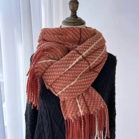 Hiver Femmes Faux Cachemire Écharpe Classique Carreaux Glands Chaud Long Châle Doux Décontracté Mode Hiver Tour de Cou