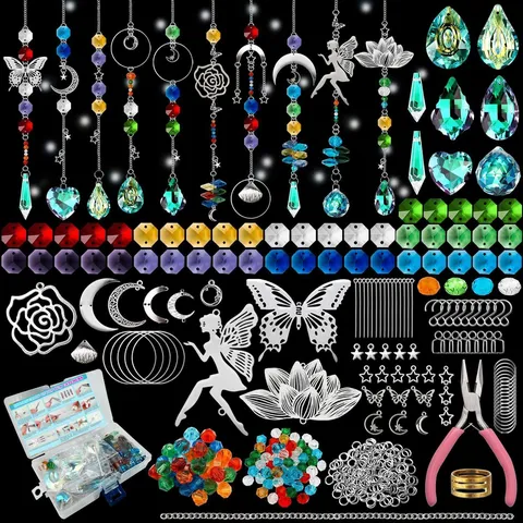 Kit Materiale Acchiappasole Fai da Te Colibrì Farfalla Prisma di Cristallo Ornamenti Sospesi Decorazione Finestra Giardino