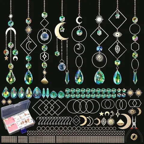 Kit Fai da Te per Acchiappasole Prismi in Vetro di Cristallo Ciondoli in Metallo Catene Forniture per Decorazione