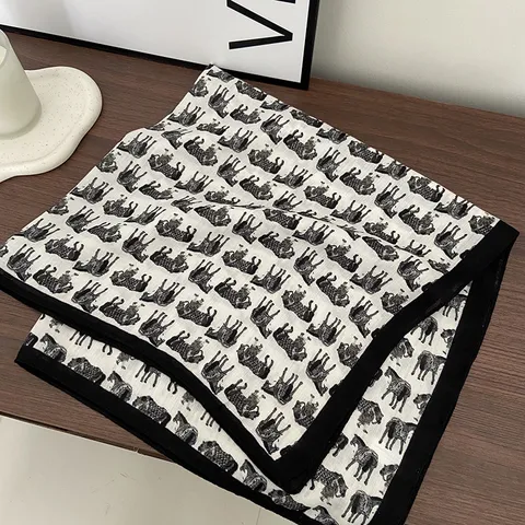 Women Fashion Vintage Horse Print Square Scarf Elegant Black Navy Orange Red Polyester Neck Scarf Wrap Bag Ribbon