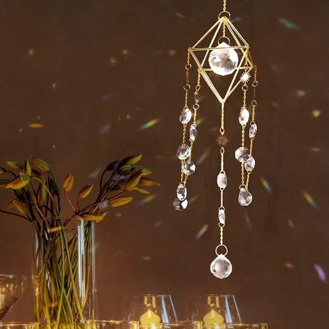 DIY Ottone Cristallo Acchiappasole Sospeso Finestra Decorazione Giardino Ornamento