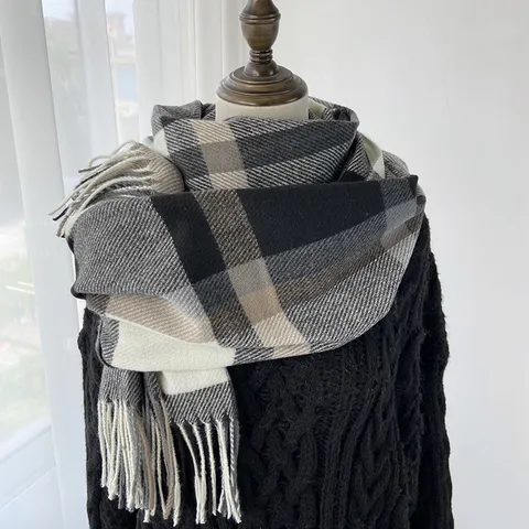 Écharpe à Carreaux Chaude d'Hiver pour Femmes Mode Imitation Cachemire Châle Glands Longues Écharpes Casual Pour Dames