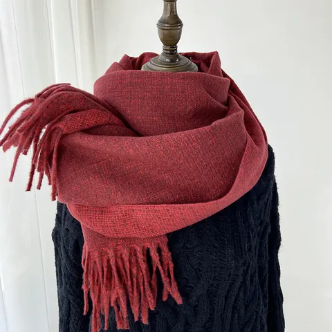 Femme Hiver Chaud Faux Cachemire Écharpe Couleur Unie Long Gland Châle Doux Décontracté Chic Tour de Cou Mode Écharpe Hiver