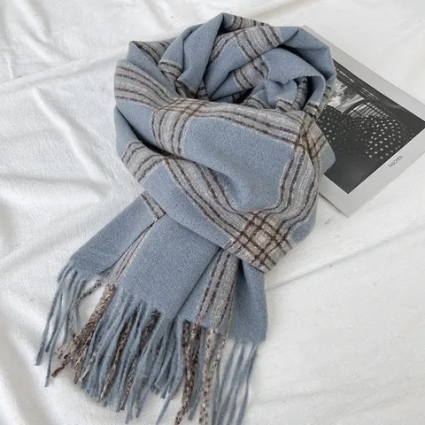 Femmes Hiver Chaud Imitation Cachemire Écharpe à Carreaux Glands Long Châle Doux Décontracté Épais Mode Chauffe-Cou