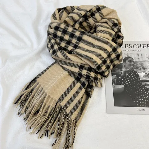 Classic Plaid Scarf For Women Men Winter Warm Imitation Cashmere Tassel Shawl British Style Long Soft Blanket Scarves