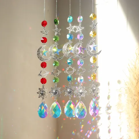 Acchiappasole in Cristallo Stella Luna Sole Ornamento Sospeso per Finestra Creatore di Arcobaleno Decorazione per la Casa Pendente in Vetro Cristallo Prisma