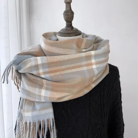 Hiver Chaud Effet Cachemire Carreaux Franges Écharpe Femmes Mode Motif Classique Longue Châle Doux Confortable
