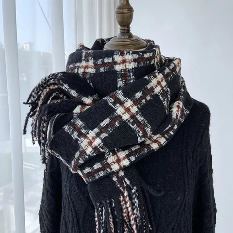 Écharpe à Carreaux d'Hiver Pour Femmes Hommes Chaud Imitation Cachemire Glands Châle Classique Doux Longue Écharpe Mode Hiver