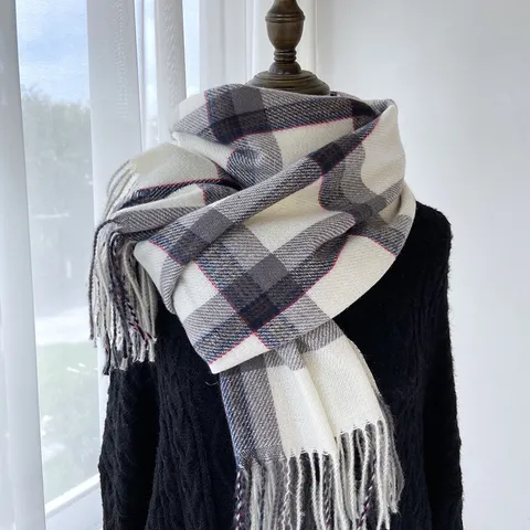 Femme Hiver Chaud Écharpe à Carreaux Motif Tartan Classique Longue Châle à Glands Mode Décontracté Écharpe de Cou