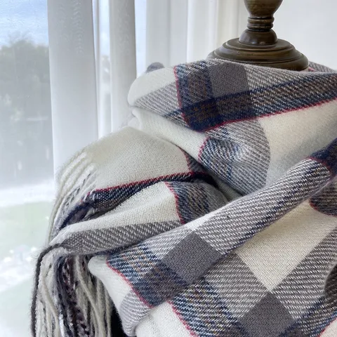 Femme Hiver Chaud Écharpe à Carreaux Motif Tartan Classique Longue Châle à Glands Mode Décontracté Écharpe de Cou