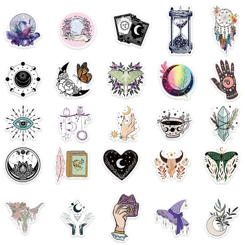 Boho Witchy Waterproof Stickers Aesthetic Dark Magic Tarot Style Vinyl Decals For Laptop And Water Bottle