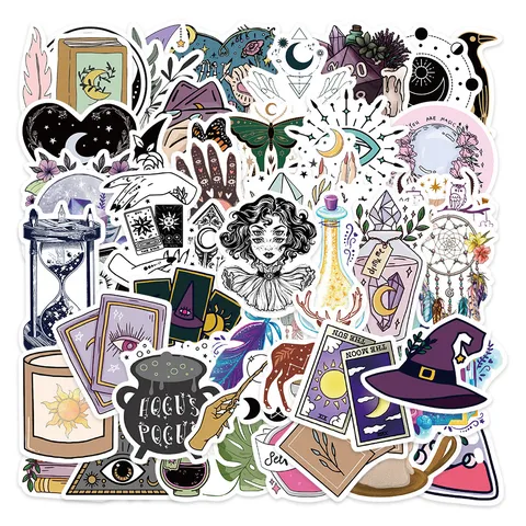 Boho Witchy Waterproof Stickers Aesthetic Dark Magic Tarot Style Vinyl Decals For Laptop And Water Bottle