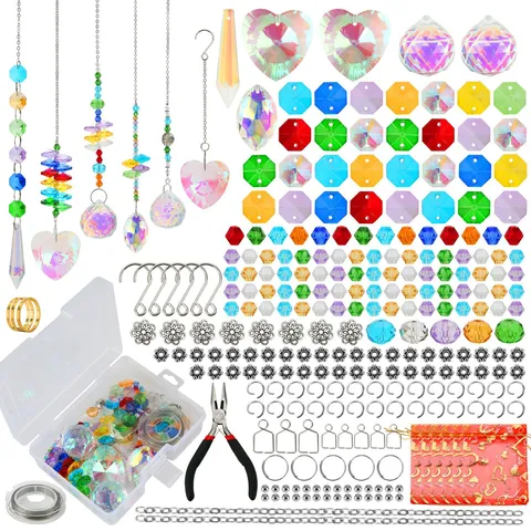 Kit per la Creazione di Acchiappasole in Cristallo DIY Perle di Prisma in Vetro Colorato Ciondoli Con Catene in Metallo Pinze per Decorazioni per la Casa