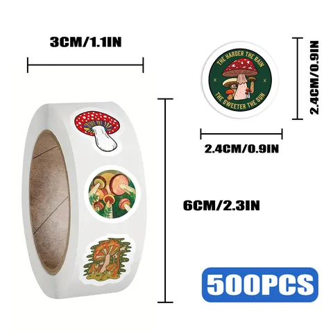 Mushroom Roll Stickers Cute Decorative Self Adhesive Tape For Journal Scrapbooking Planner Craft Stationery Supplies