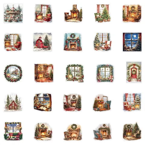 Christmas Watercolor Scene PET Stickers DIY Decorative Decals For Phone Case Computer Tablet Holiday Gift