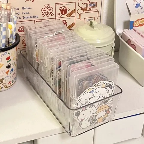 Transparent Plastic Sticker Storage Box Portable Desktop Organizer Small Items Container Clear Stationery Box Case