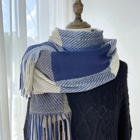 Automne Hiver Femmes Imitation Cachemire Écharpe À Carreaux Glands Chaud Long Châle Mode Décontracté Doux Écharpe De Cou Cadeau