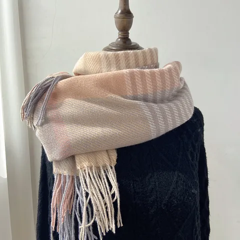 Femmes Hiver Chaud Imitation Cachemire Écharpe Classique Écossais Franges Long Châle Doux Confortable Quotidien Casual Col