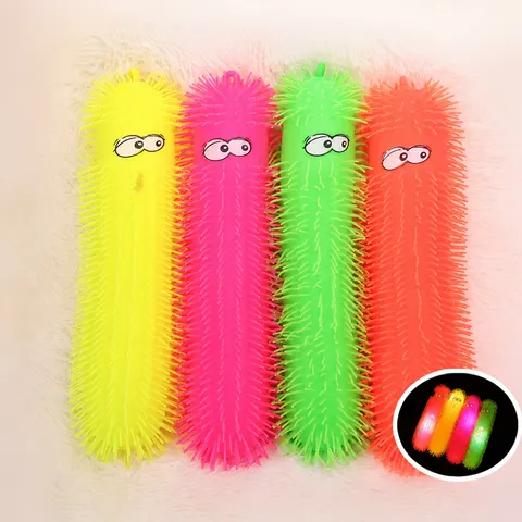 Large Luminous Caterpillar Toy Decompression Fidget Toy Flashing Soft Rubber Sensory Toy For Kids Party