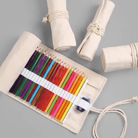 Leinen Roll Federmäppchen Mehrloch Skizze Buntstift Halter Minimalistischer Stiftbeutel Aufbewahrungstasche