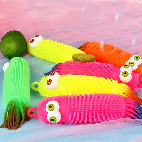 Luminous Caterpillar Toy Soft Rubber Fidget Toy Flash Light Sensory Stress Relief Toy Novelty Glowing Toy For Kids