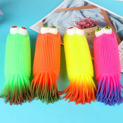 Luminous Caterpillar Toy Soft Rubber Fidget Toy Flash Light Sensory Stress Relief Toy Novelty Glowing Toy For Kids