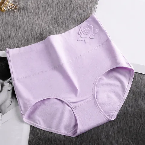 Women's Cotton High Waist Briefs Tummy Control Panties Floral Embossed Breathable Plus Size Underwear